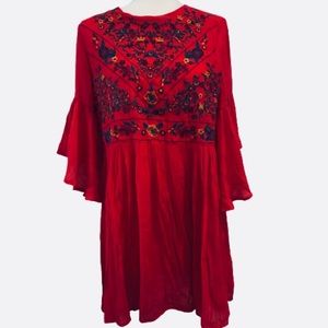 {ALTER’D STATE} Embroidered Rayon Gauze Babydoll Flowy Skirt Flutter Sleeves